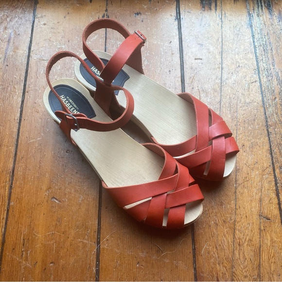 Swedish Hasbeens Shoes - Swedish Hasbeens Red Leather Sandals Size 41